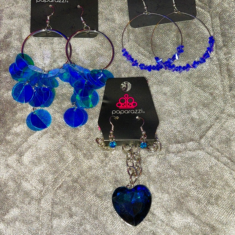 Blue Iridescent Blue Holographic Earrings  Blue Heart Necklace